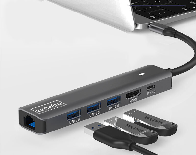 HUB USB-C-sovitin 7W1 Zenwire HDMI 4K hinta ja tiedot | Adapterit | hobbyhall.fi