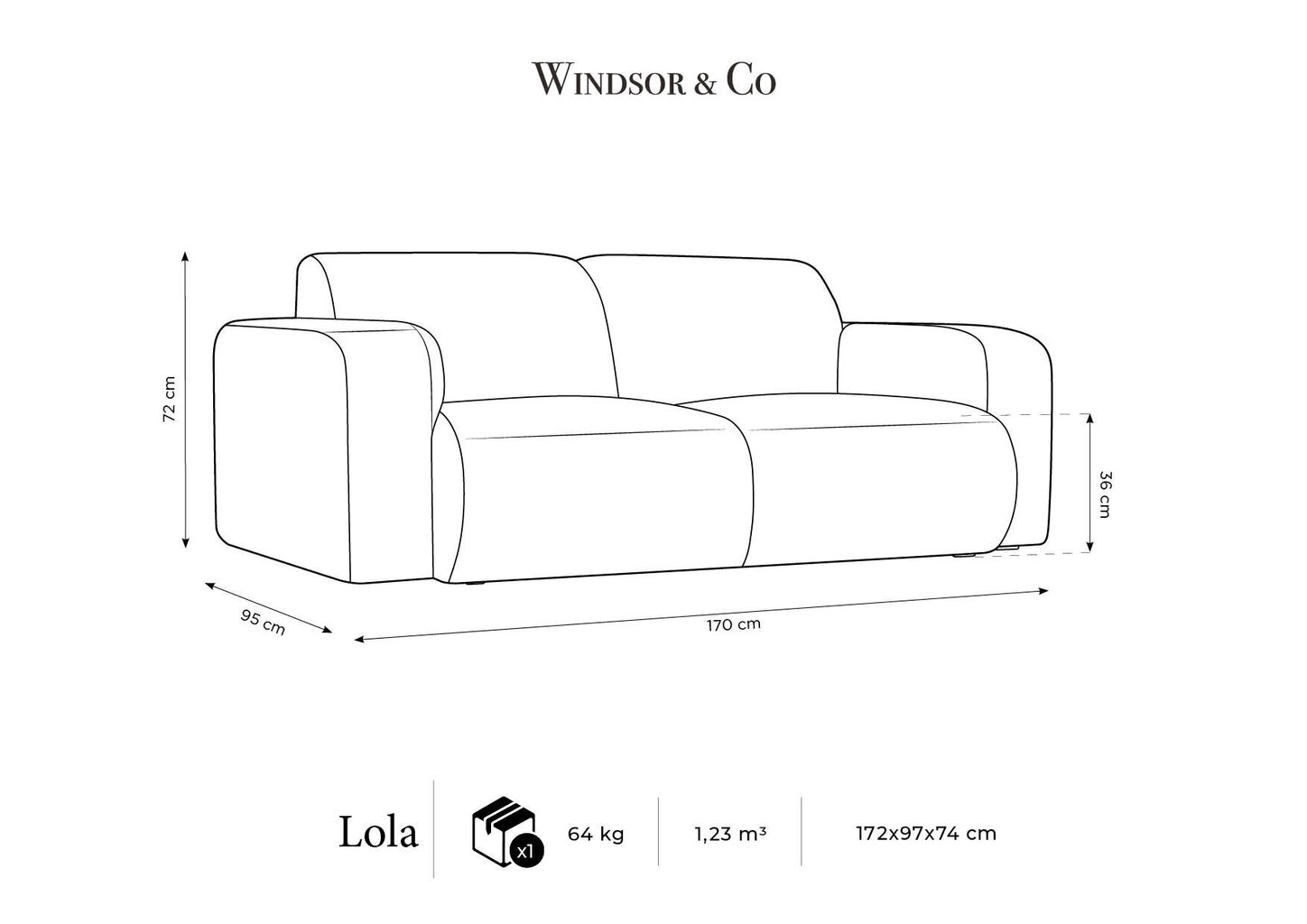 Kahden hengen sohva Windsor & Co. Lola, 170x95x72 cm, tummansininen hinta ja tiedot | Sohvat ja vuodesohvat | hobbyhall.fi