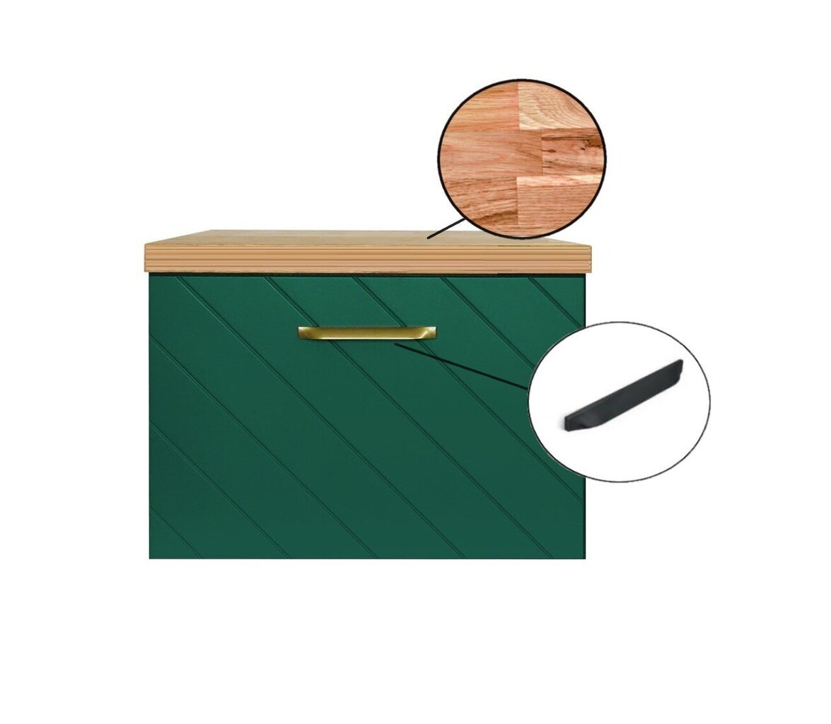 Besco Floo 60 Kylpyhuonekaappi tammisella työtasolla, vihreä/musta hinta ja tiedot | Kylpyhuonekaapit | hobbyhall.fi