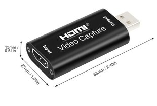 Video Grabber HDMI USB -tallennuskortti PC:lle hinta ja tiedot | TV- ja FM-vastaanottimet, videokaappauskortit | hobbyhall.fi