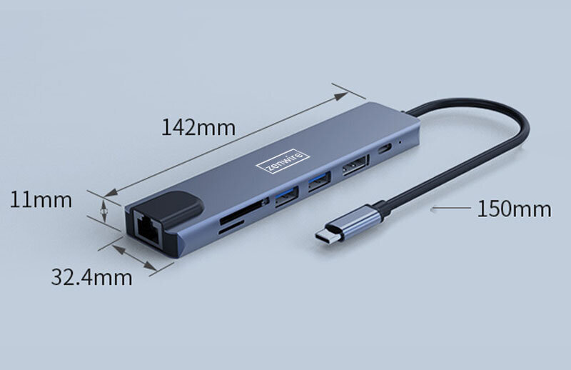 Adapteri 8in1 USB-C DisplayPort Zenwire hinta ja tiedot | Adapterit | hobbyhall.fi