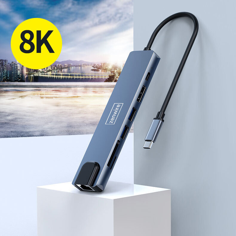 Adapteri 8in1 USB-C DisplayPort Zenwire hinta ja tiedot | Adapterit | hobbyhall.fi