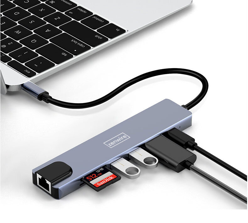 Adapteri 8in1 USB-C DisplayPort Zenwire hinta ja tiedot | Adapterit | hobbyhall.fi