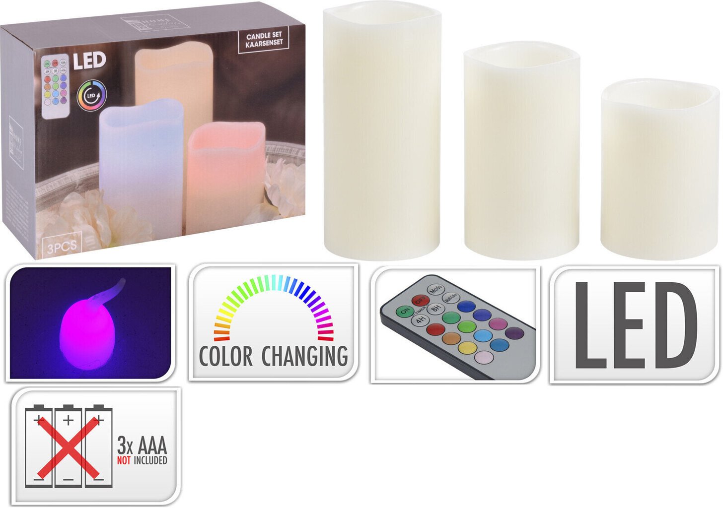 Koopman LED-kynttilä, 3 kpl hinta ja tiedot | Kynttilät ja kynttilänjalat | hobbyhall.fi