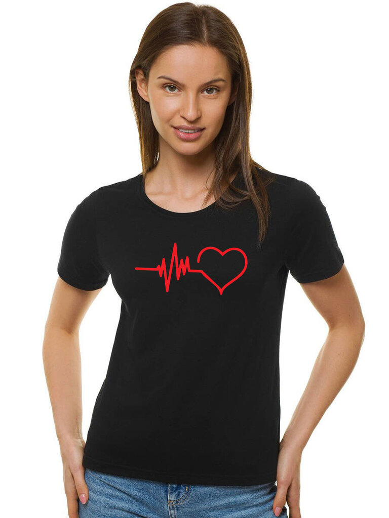 Naisten musta t-paita Heartbeat (sydämen syke) hinta ja tiedot | Naisten T-paidat | hobbyhall.fi