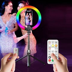 Selfie Stick, irrotettavalla bluetooth-kaukosäätimellä, jalustalla ja rengaslampulla RGB - P100-RGB, musta hinta ja tiedot | Selfie-tikut ja -telineet | hobbyhall.fi