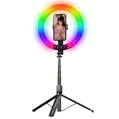 Selfie Stick, irrotettavalla bluetooth-kaukosäätimellä, jalustalla ja rengaslampulla RGB - P100-RGB, musta hinta ja tiedot | Selfie-tikut ja -telineet | hobbyhall.fi