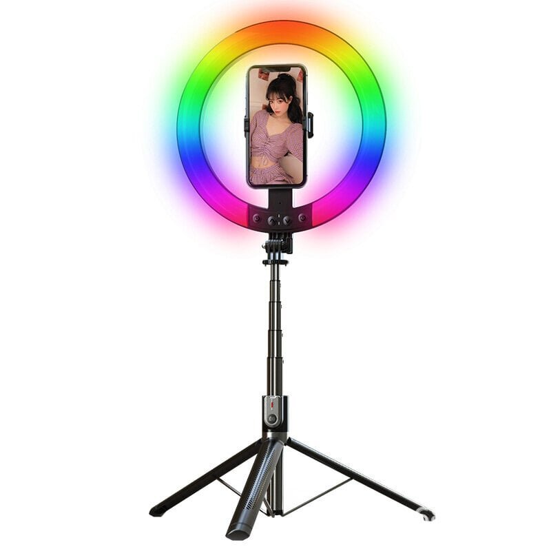 Selfie Stick - irrotettavalla bluetooth-kaukosäätimellä, jalustalla ja rengaslampulla RGB - P100-RGB, musta hinta ja tiedot | Selfie-tikut ja -telineet | hobbyhall.fi