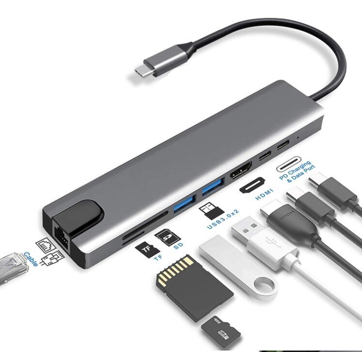 USB-C HDMI RJ45 Ethernet SD Hub 9in1 Macbook Air Pro M1 Zenwire hinta ja tiedot | Adapterit | hobbyhall.fi