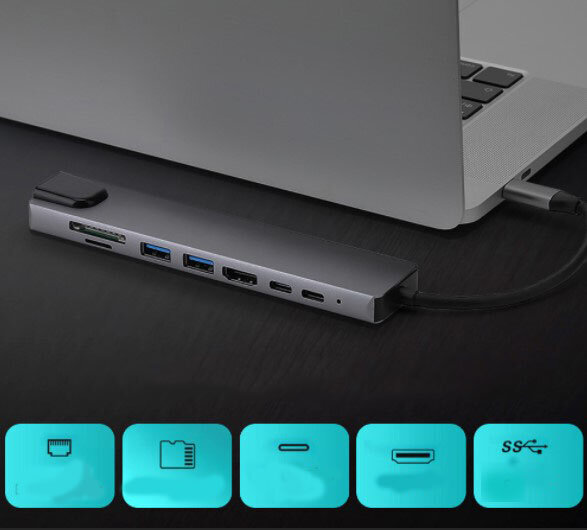 USB-C HDMI RJ45 Ethernet SD Hub 9in1 Macbook Air Pro M1 Zenwire hinta ja tiedot | Adapterit | hobbyhall.fi