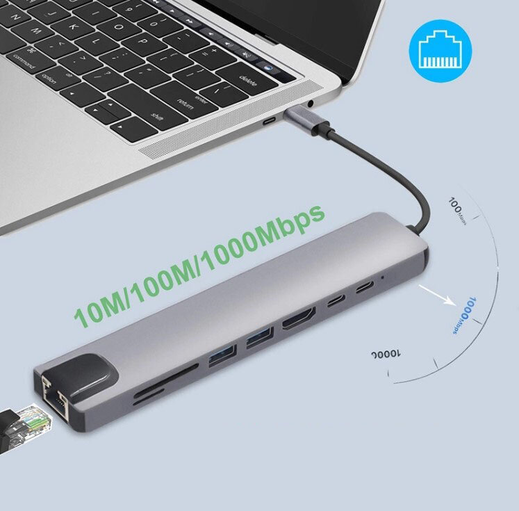 USB-C HDMI RJ45 Ethernet SD Hub 9in1 Macbook Air Pro M1 Zenwire hinta ja tiedot | Adapterit | hobbyhall.fi