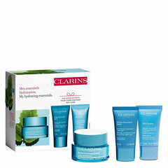 Clarins My Hydration Essentials Set: Hydra-Essentiel janoa sammuttava päivävoide, 50 ml + Hydra-Essentiel Plumping Night Care yövoide, 15 ml + SOS Hydra Refreshing Mask kosteusvoide, 15 ml hinta ja tiedot | Kasvovoiteet | hobbyhall.fi