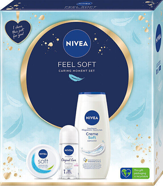 Lahjasetti Nivea Feel Soft: suihkugeeli Creme Soft, 250 ml + roll-on deodorantti Original Care, 50 ml + kosteusvoide Soft, 100 ml hinta ja tiedot | Suihkusaippuat ja suihkugeelit | hobbyhall.fi