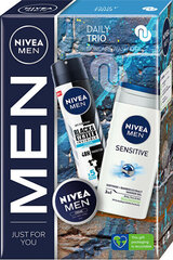 Nivea Daily Trio Sensitive Skin Care Gift Set miehille: Suihkugeeli, 250 ml + Spray Deodorantti 150 ml + Yleisvoide, 30 ml hinta ja tiedot | Suihkusaippuat ja suihkugeelit | hobbyhall.fi