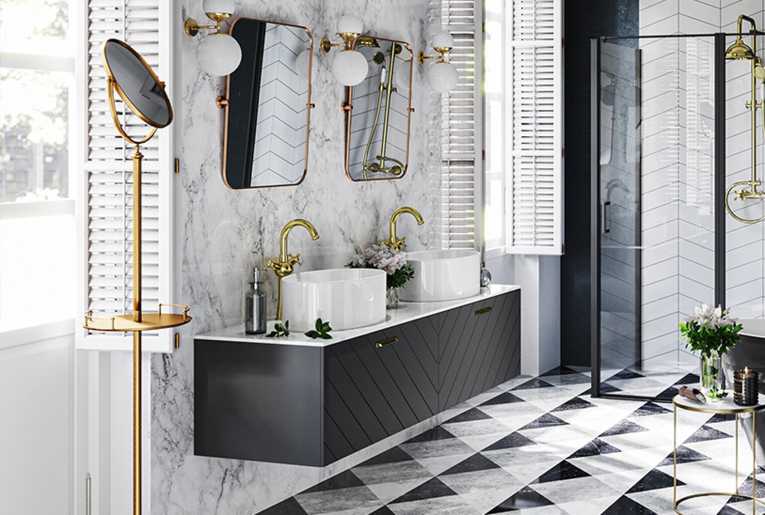 Besco Floo 80 kylpyhuoneen kaappi marmorisella tasolla, mustan värinen hinta ja tiedot | Kylpyhuonekaapit | hobbyhall.fi