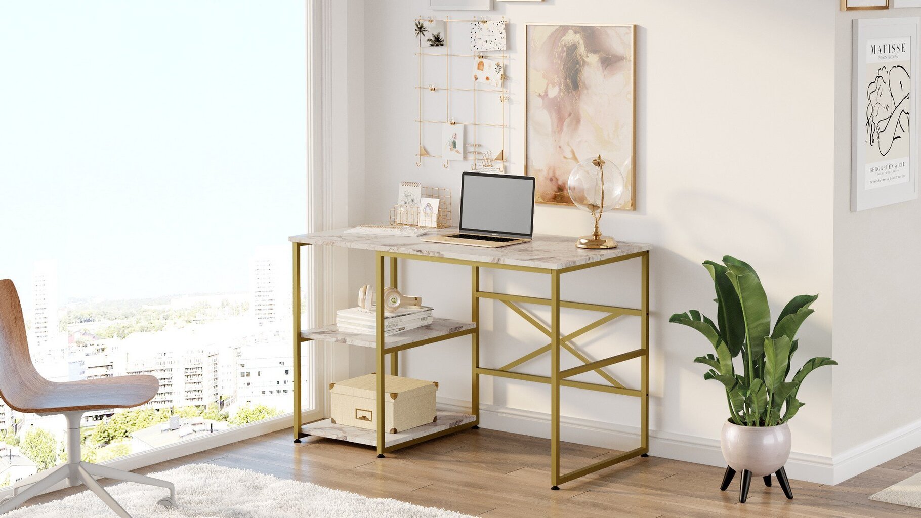Työpöytä Asir, 120x75x60cm, valkoinen/kultainen hinta ja tiedot | Tietokonepöydät ja työpöydät | hobbyhall.fi