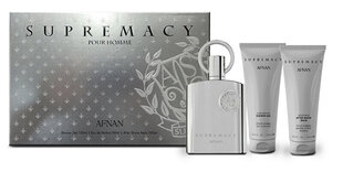 Lahjasarja miehille Afnan Supremacy Silver: hajuvesi EDP, 100 ml + aftershave geeli, 100 ml + suihkugeeli, 100 ml hinta ja tiedot | Miesten hajuvedet | hobbyhall.fi