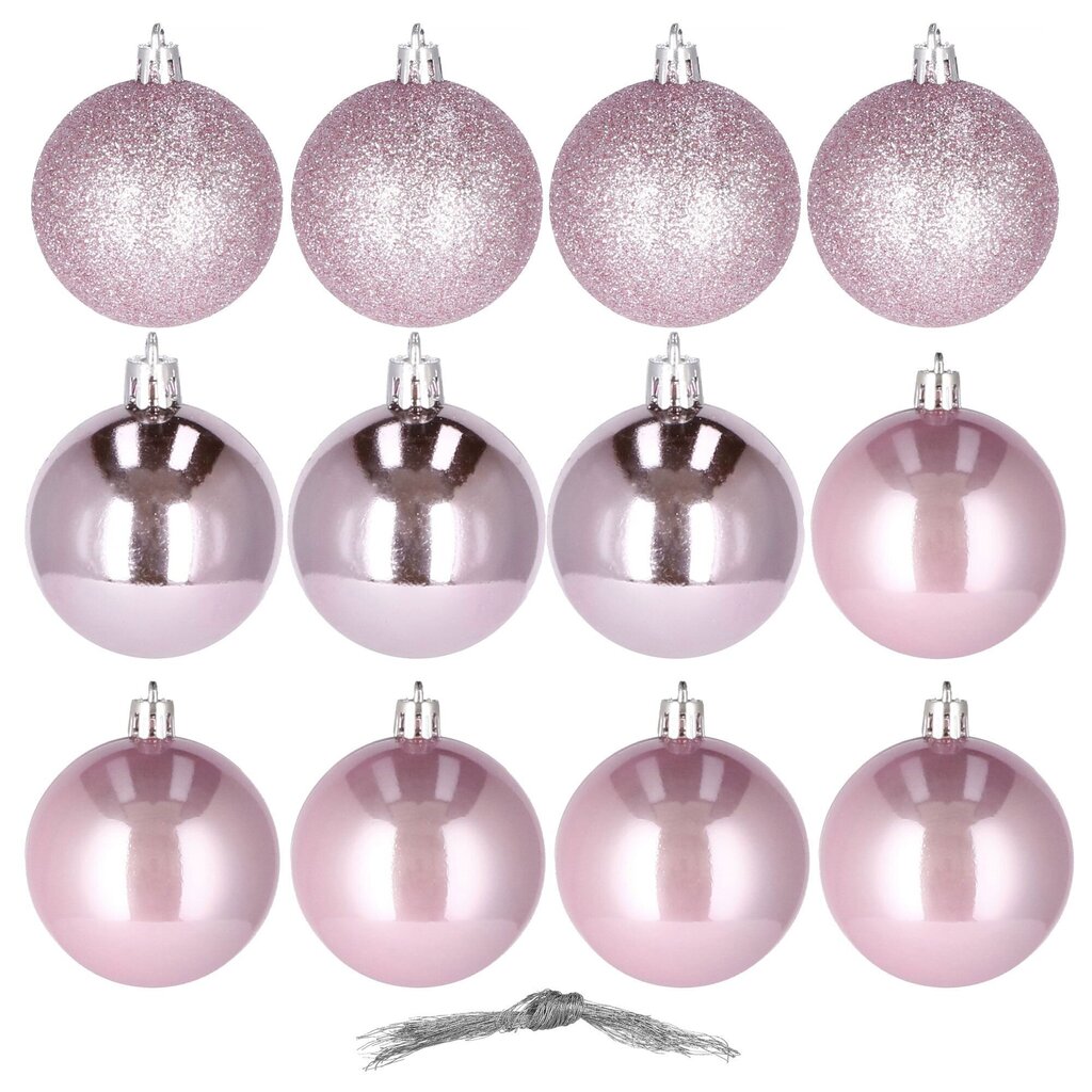 Joulupallot, pinkki, 12 kpl. hinta ja tiedot | Joulukuusen koristeet | hobbyhall.fi