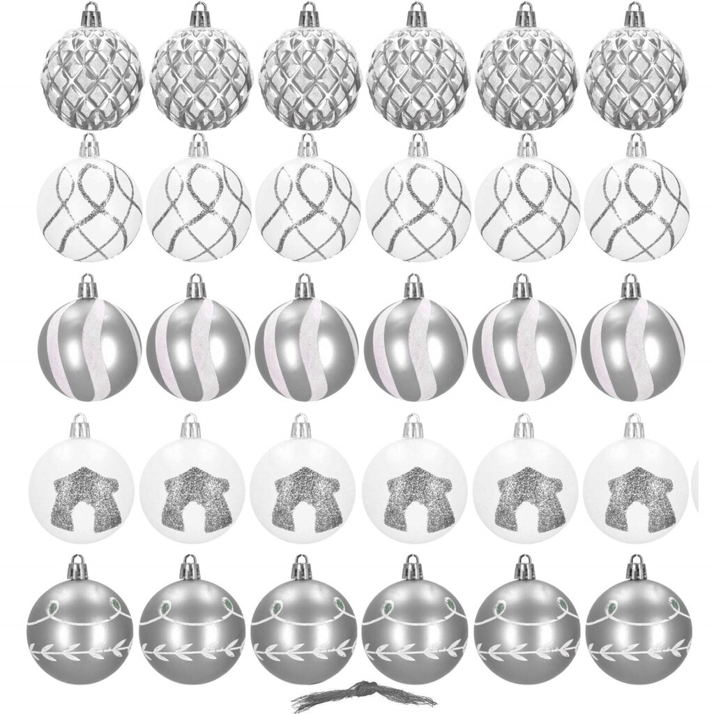 Joulukoriste joulupallot -setti hopea-valkoinen 30kpl hinta ja tiedot | Joulukuusen koristeet | hobbyhall.fi