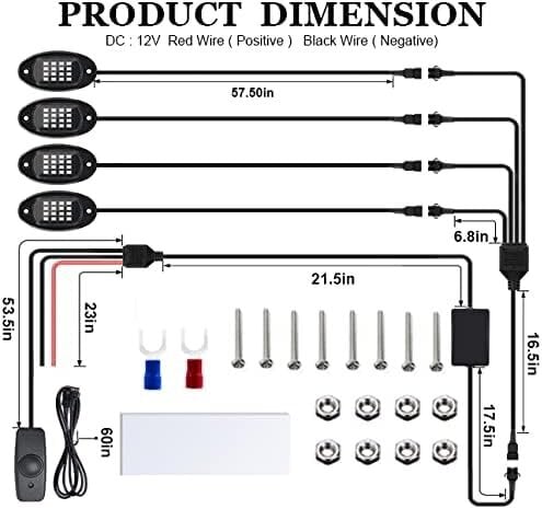 LED RGB-lamput maastoautoihin ja moottoripyöriin Kairiyard, 4kpl, musta hinta ja tiedot | Ajovalot | hobbyhall.fi