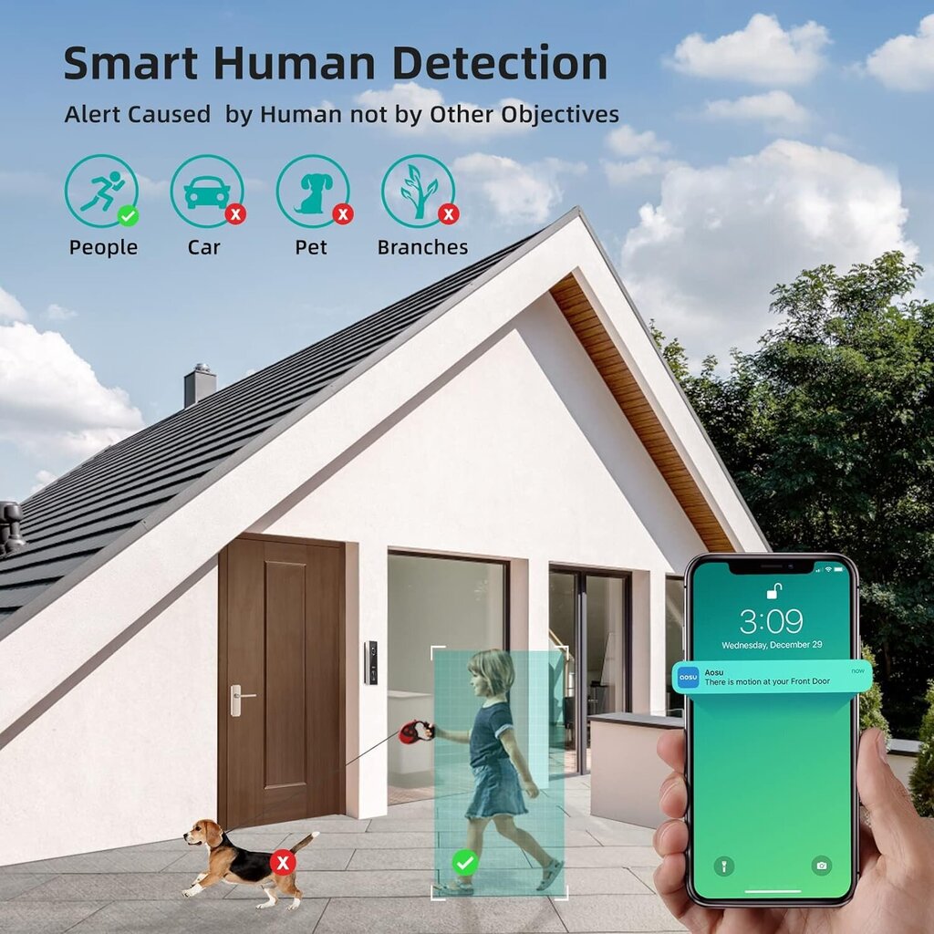 Aosu Camera Doorbell V8P PRO 2K AI Personal Detection toimii Alexan kanssa hinta ja tiedot | Ovikellot | hobbyhall.fi