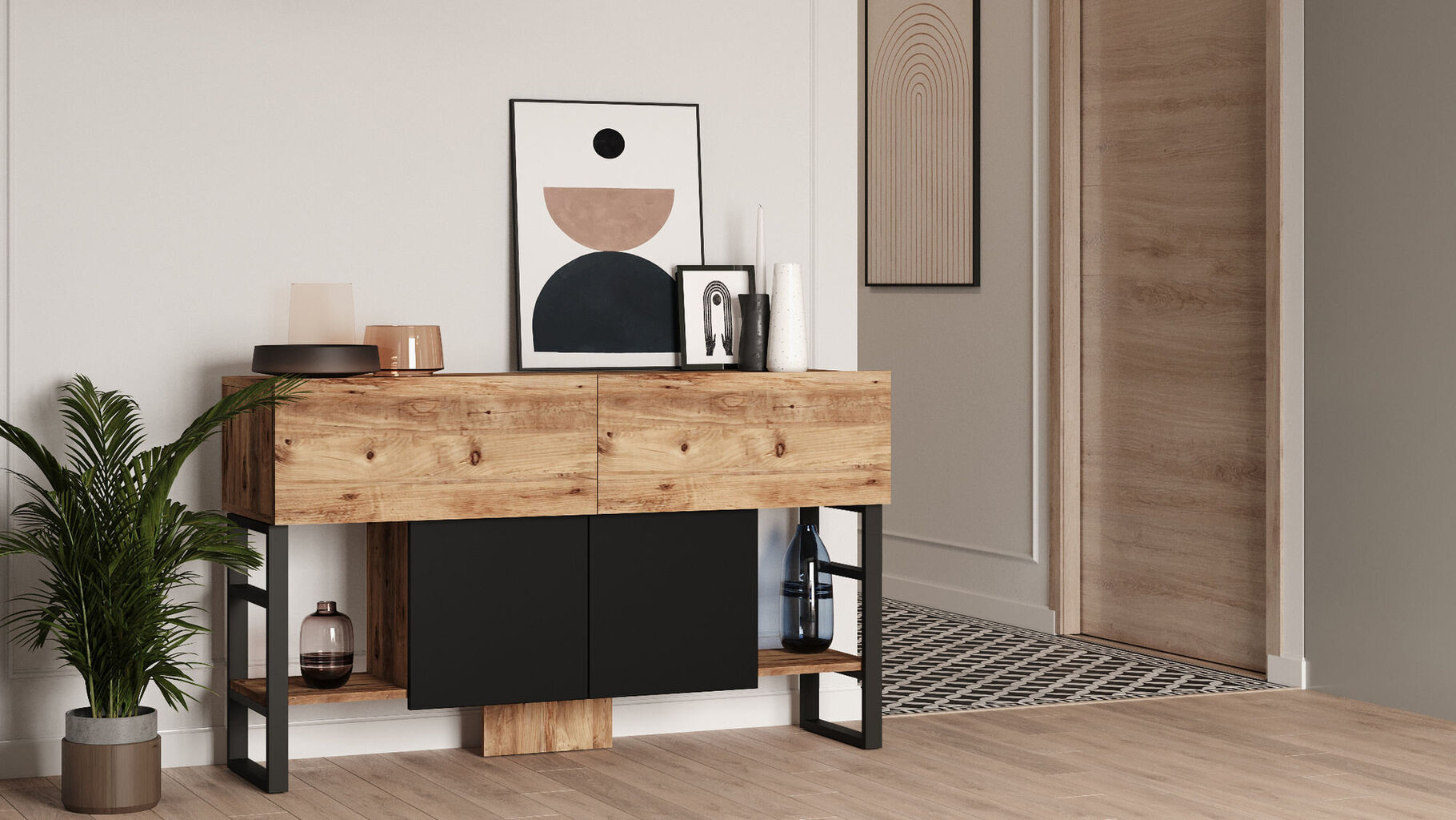 Sivupöytä Asir, 138,8x83,6x43,3cm, ruskea/musta hinta ja tiedot | Sivupöydät | hobbyhall.fi