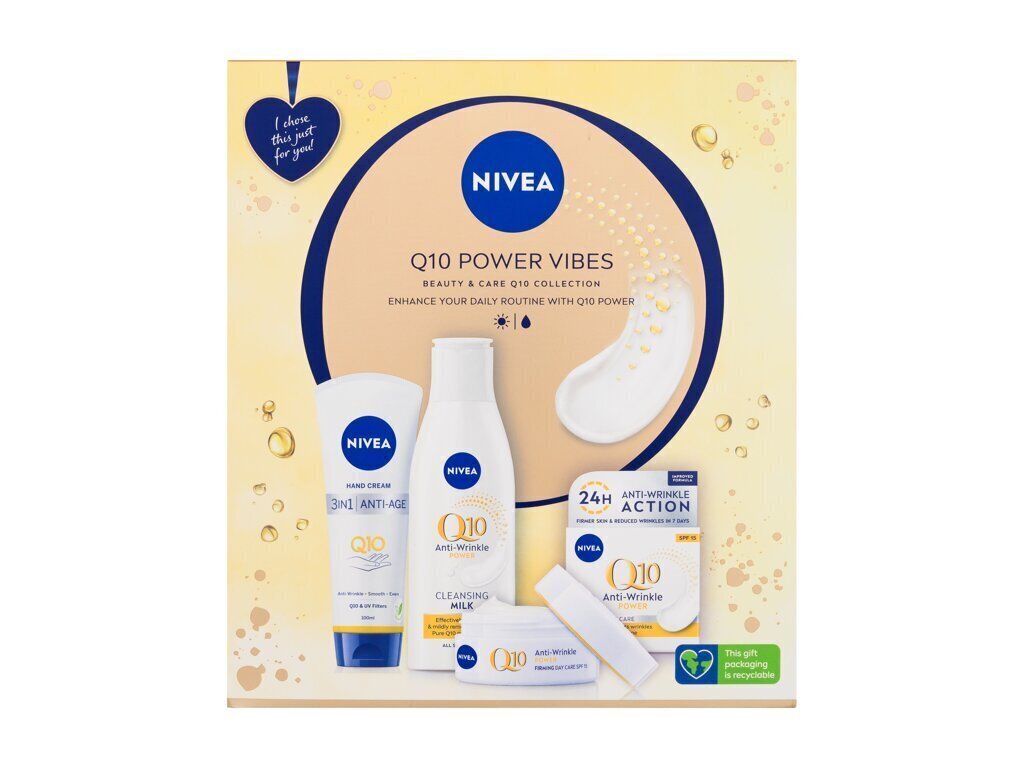 Setti Nivea Q10 Power Vibes naisille: päivävoide, 50 ml + puhdistusvoide, 200 ml + käsivoide, 100 ml hinta ja tiedot | Kasvovoiteet | hobbyhall.fi