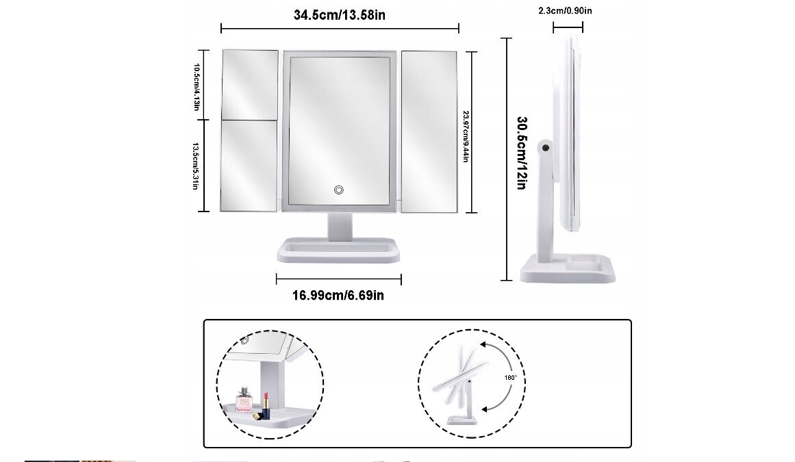 Kosmetiikkapeili, LED 350 x 310 mm hinta ja tiedot | Kosmetiikkalaukut ja peilit | hobbyhall.fi