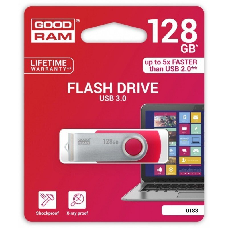 GOODRAM - TWISTER 128 GT PUNAINEN USB3.0 hinta ja tiedot | Muistitikut | hobbyhall.fi