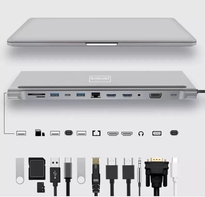 Telakka USB-C HUB 12in1 Ethernet RJ45 Zenwire hinta ja tiedot | Adapterit | hobbyhall.fi