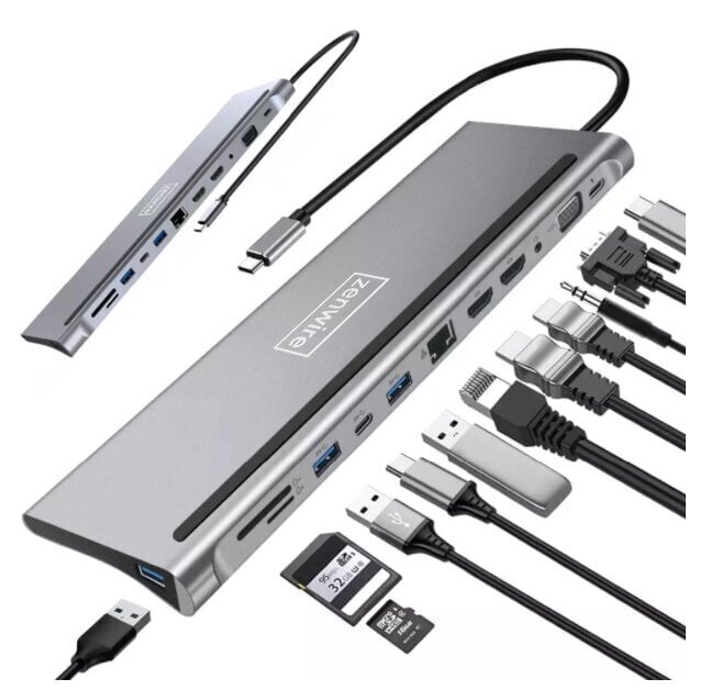 Telakka USB-C HUB 12in1 Ethernet RJ45 Zenwire hinta ja tiedot | Adapterit | hobbyhall.fi