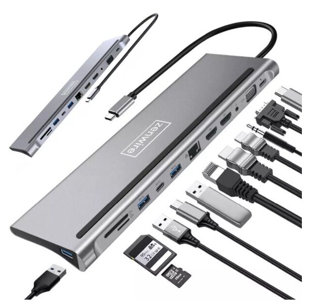 Telakka USB-C HUB 12in1 Ethernet RJ45 Zenwire