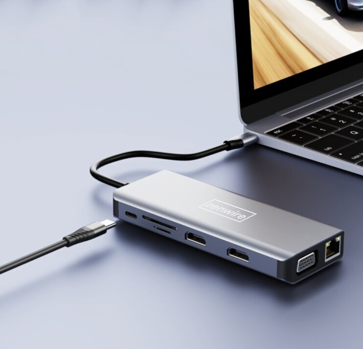 Sovitin HUB 12in1 USB-C 2x HDMI VGA USB-paikka SD LAN hinta ja tiedot | Adapterit | hobbyhall.fi