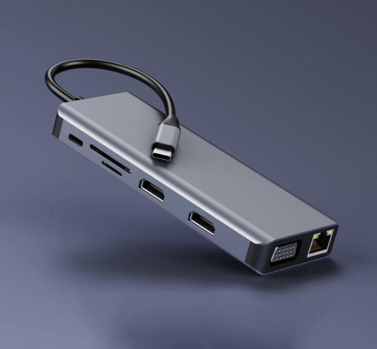 Sovitin HUB 12in1 USB-C 2x HDMI VGA USB-paikka SD LAN hinta ja tiedot | Adapterit | hobbyhall.fi