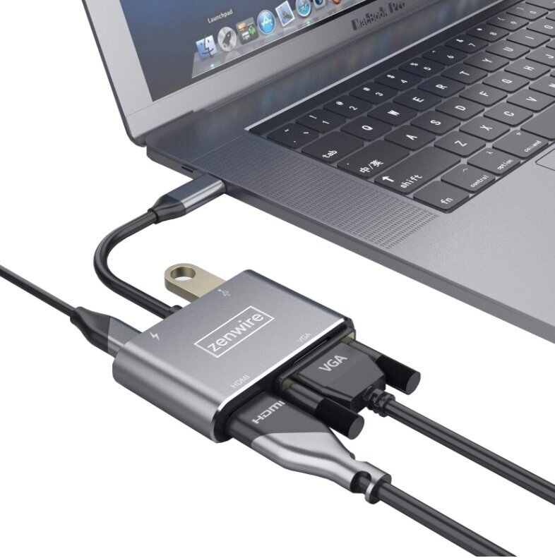 USB-C 4W1 USB-C 4W1 HDMI 4K VGA USB Zenwire hinta ja tiedot | Adapterit | hobbyhall.fi