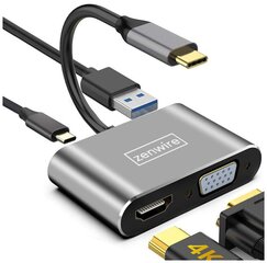 USB-C 4W1 USB-C 4W1 HDMI 4K VGA USB Zenwire hinta ja tiedot | Zenwire Tietokoneet ja pelaaminen | hobbyhall.fi