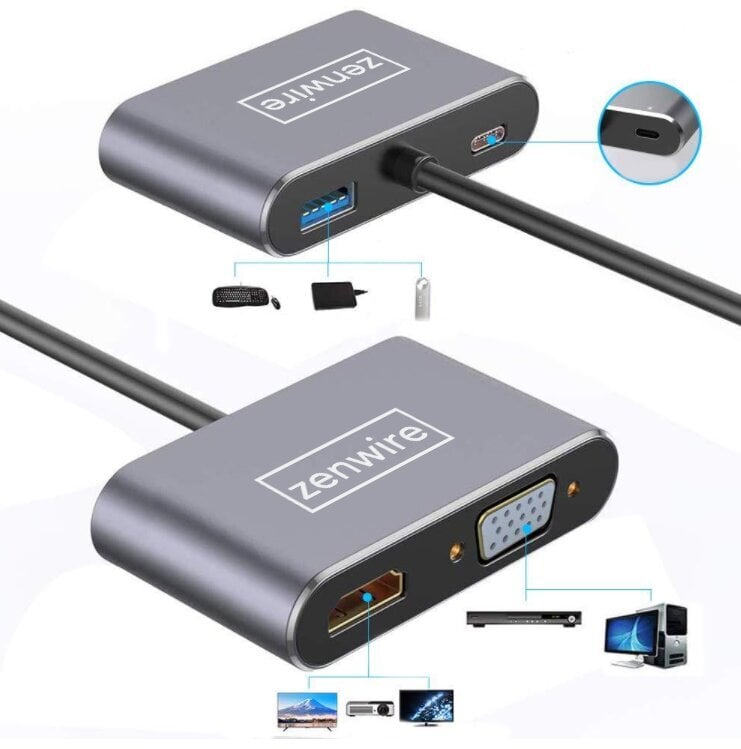 USB-C 4W1 USB-C 4W1 HDMI 4K VGA USB Zenwire hinta ja tiedot | Adapterit | hobbyhall.fi