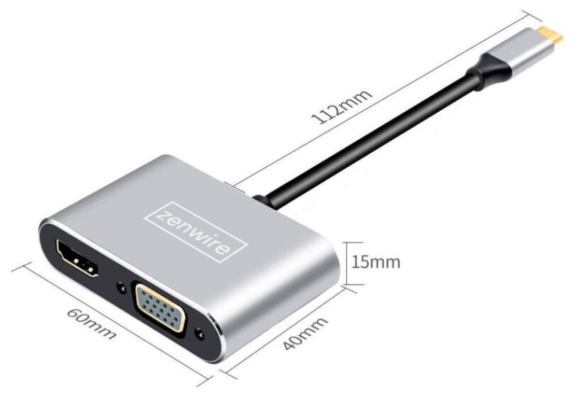 USB-C 4W1 USB-C 4W1 HDMI 4K VGA USB Zenwire hinta ja tiedot | Adapterit | hobbyhall.fi
