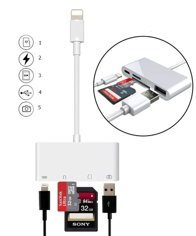 Sovitinkortinlukija Lightning micro SD USB iPhone hinta ja tiedot | Adapterit | hobbyhall.fi