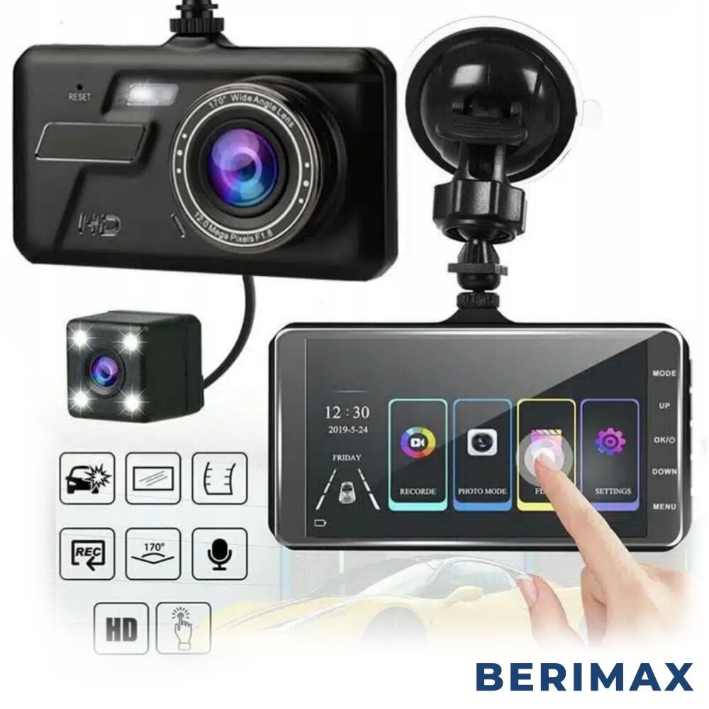 BERIMAX Videonauhuri P05K+, jossa on peruutuskamera BRM_5904653724014 hinta ja tiedot | Autokamerat | hobbyhall.fi