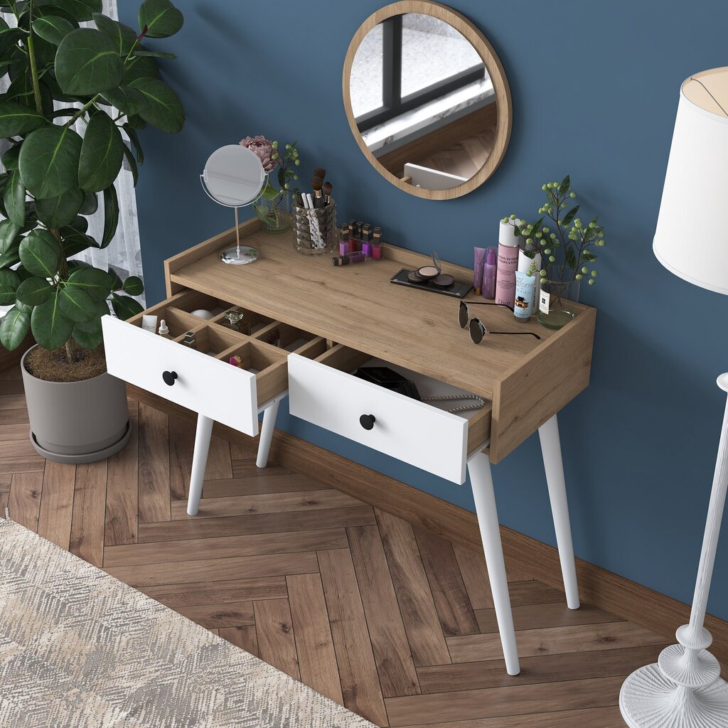 Pukupöytä Asir, 98,6x83,8x40cm, valkoinen/ruskea hinta ja tiedot | Peilipöydät | hobbyhall.fi