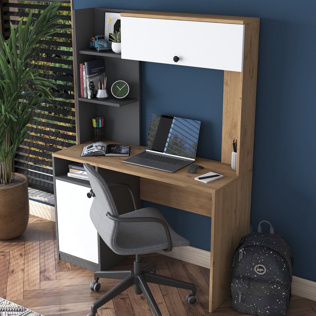 Työpöytä Asir, 117x160x46cm, harmaa/valkoinen hinta ja tiedot | Tietokonepöydät ja työpöydät | hobbyhall.fi
