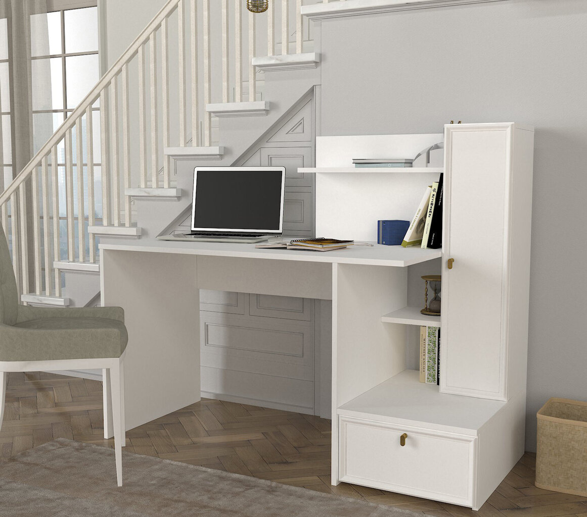 Työpöytä Asir, 142,8x115,8x60cm, valkoinen hinta ja tiedot | Tietokonepöydät ja työpöydät | hobbyhall.fi