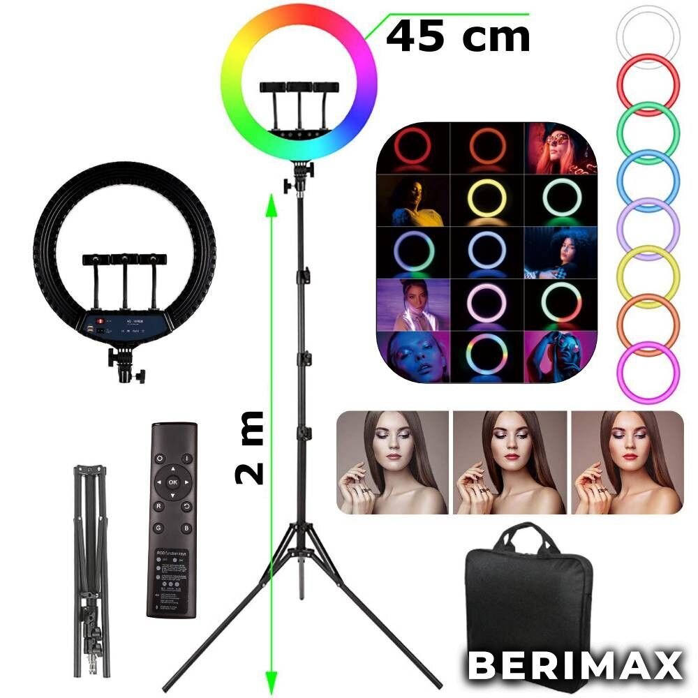 Rengas LED-valaisin LS45 RGB 300W BERIMAX BRM_1415034 hinta ja tiedot | Valokuvaustarvikkeet | hobbyhall.fi