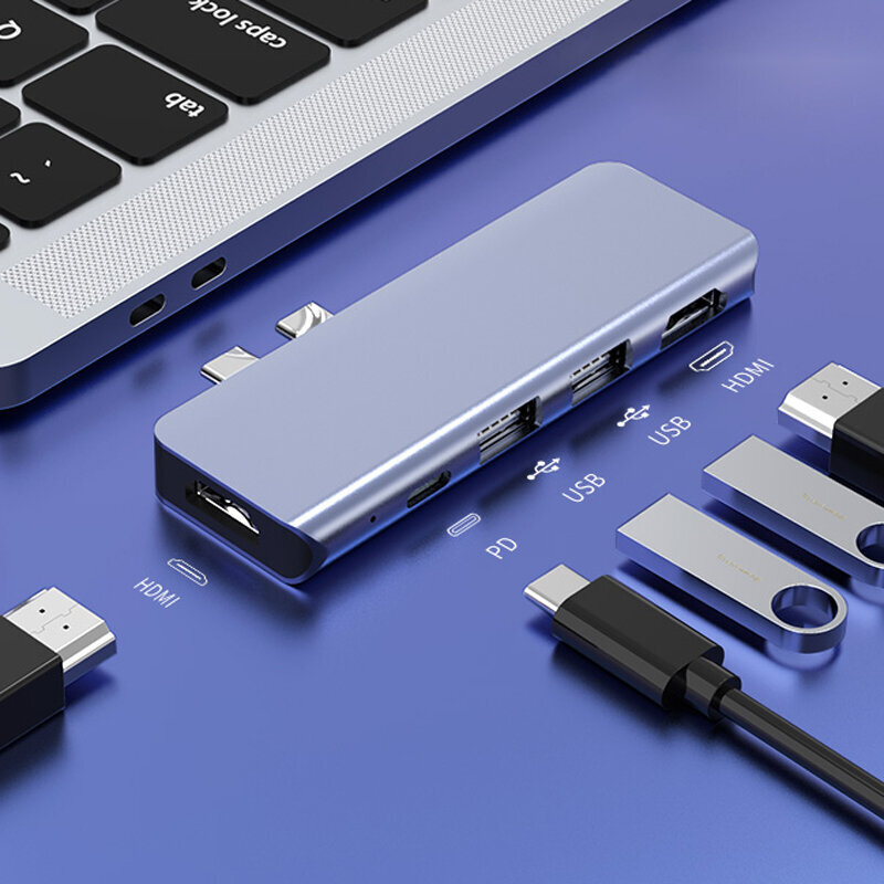 USB-C HUB 5in1 -sovitin 2x HDMI USB 3.0 Zenwire hinta ja tiedot | Adapterit | hobbyhall.fi