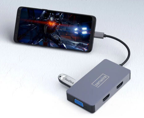Sovitin HUB 5W1 USB-C 2x HDMI 4K VGA USB 3.0 PD ZW hinta ja tiedot | Adapterit | hobbyhall.fi