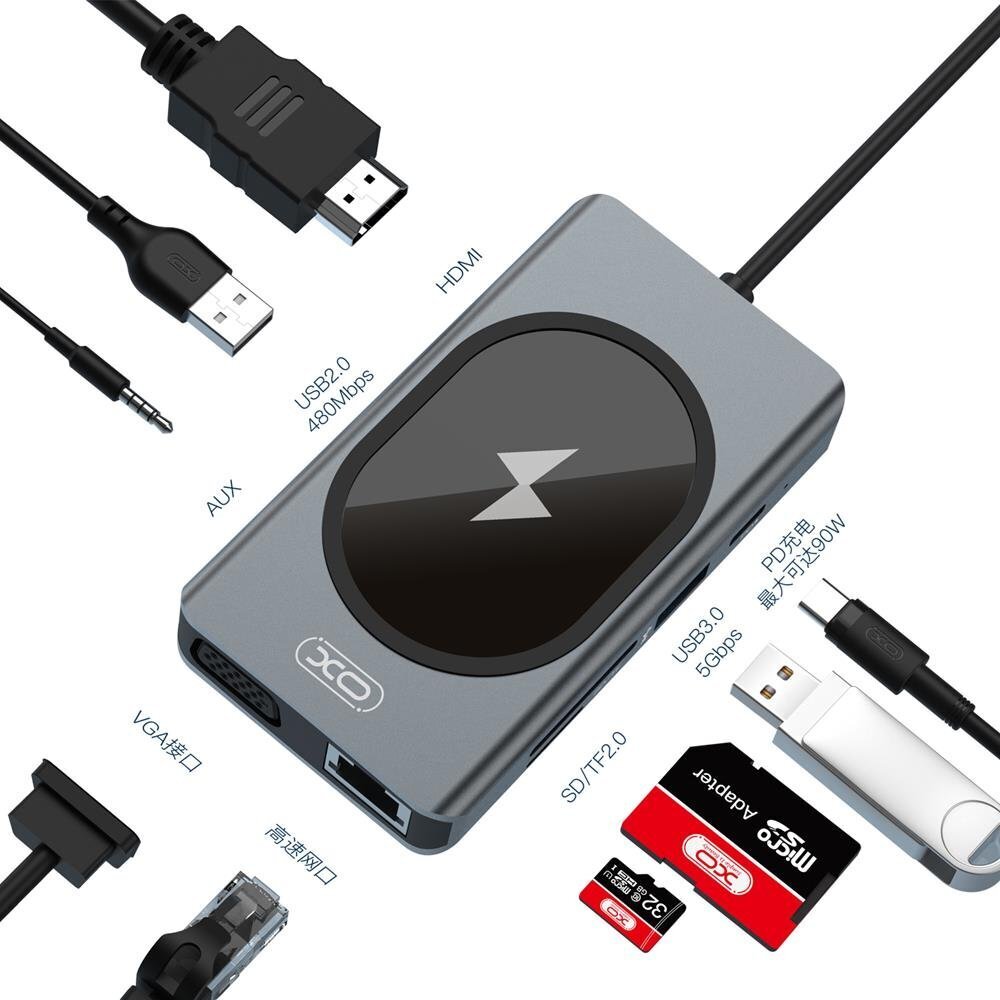 XO HUB007 HUB adapter 9in1 with wireless charger hinta ja tiedot | Adapterit | hobbyhall.fi