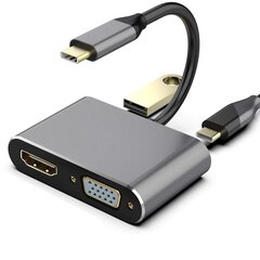 RoGer USB-C Multimedia Adapter HDMI 4K@30Hz / VGA 1080p / USB 3.0 / USB-C PD / Grey hinta ja tiedot | Adapterit | hobbyhall.fi