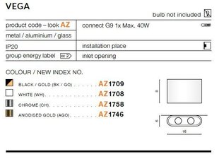 Seinävalaisin Azzardo AZ1708 Vega hinta ja tiedot | Seinävalaisimet | hobbyhall.fi
