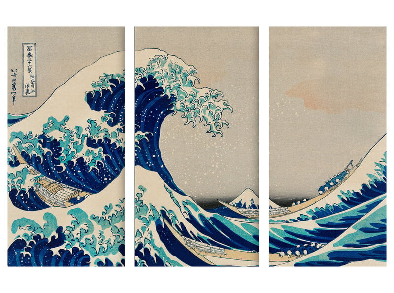 Triptyykki Kanagawan suuri aalto, Katsushika Hokusai, 150 x 100 cm, Wolf Kult